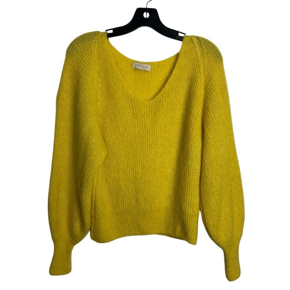 Mika Elles Women’s Yellow Fluffy V-Neck Sweater Casual